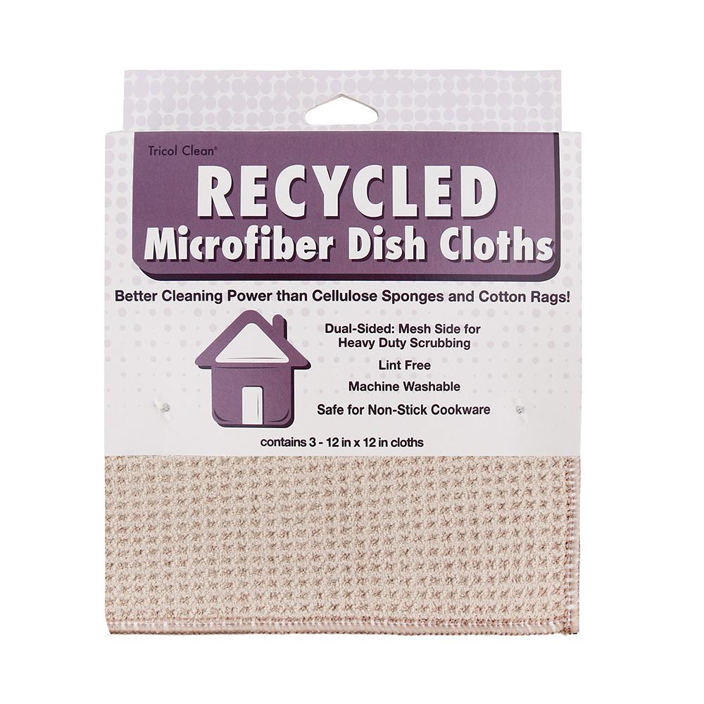 Recycled Honeycomb Dish Cloths w/ Mesh Scrub for Kitchen, 3-Pack Towels, Fossil by The Everplush Company