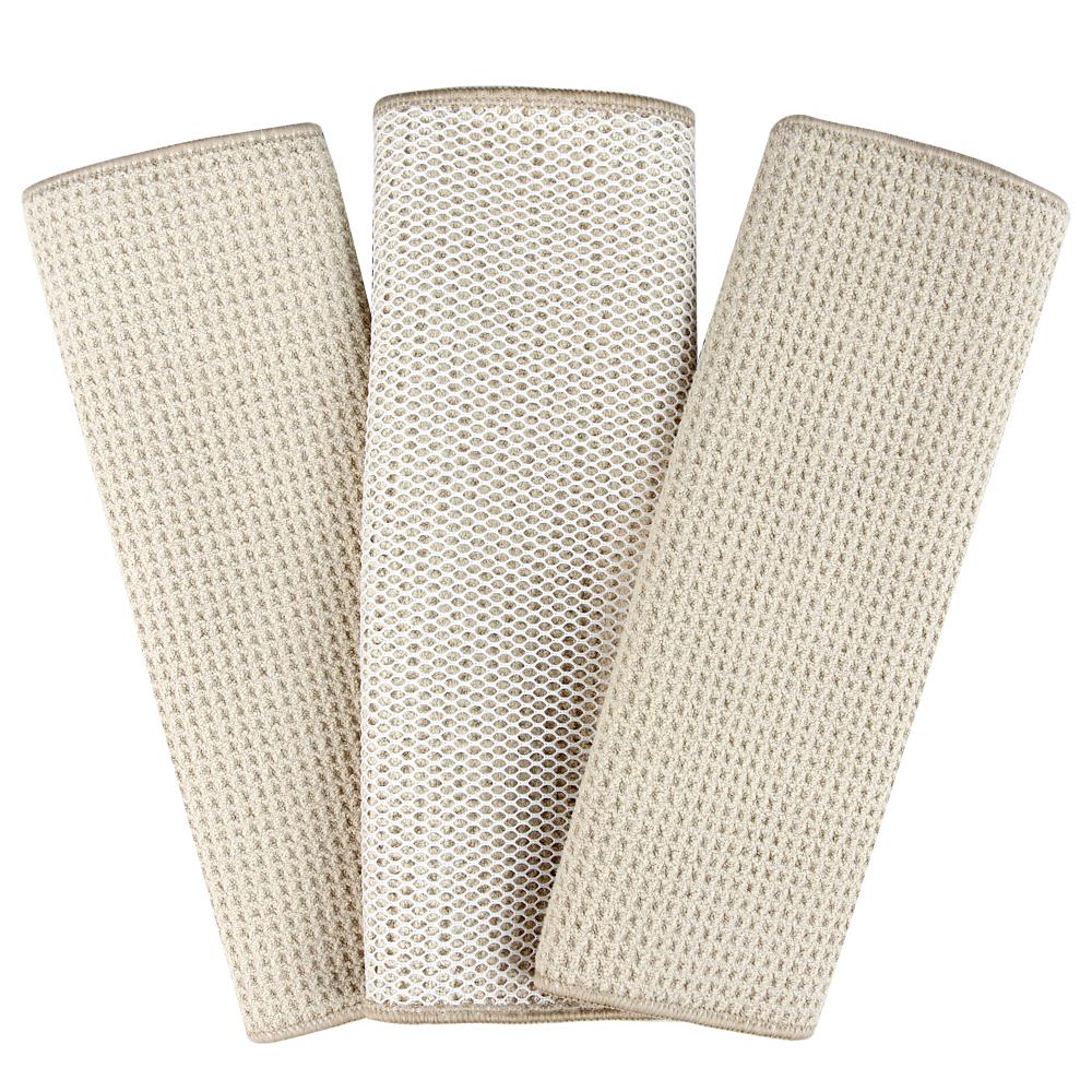 Recycled Honeycomb Dish Cloths w/ Mesh Scrub for Kitchen, 3-Pack Towels, Fossil by The Everplush Company